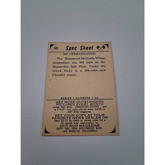 Vintage 1965 Hot Rod Magazine #46 Spec Sheet Trading Card Hammond McGrath Whipp - Picture 2 of 2